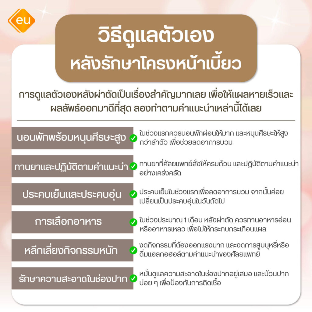 การดูแลตัวเองหลังผ่าตัดโครงหน้าเบี้ยว